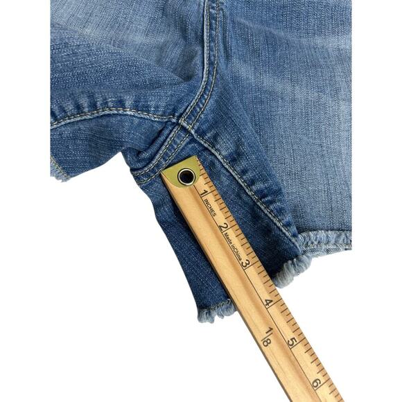 Torrid Denim Shorts Size 20 Exposed Button Fly Medium Wash Cut Off Raw Hem Pinup - Picture 10 of 11